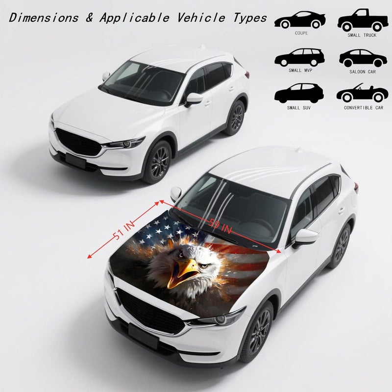 Tobethay American Car Hood Cover - 59x51 in Car Hood Cover Eagle Flag Bonnet Banner with 2 Adjustable Triangular Fasteners, Universal Fit for Trucks, SUV, 250th Anniversary Flag - Image 2